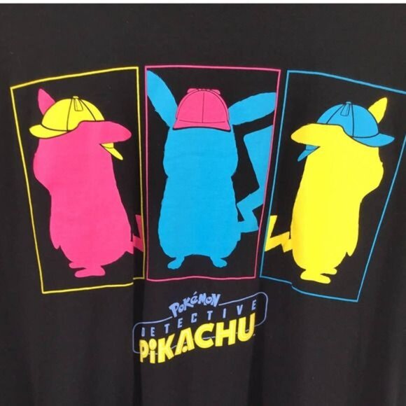 Detective Pikachu T-Shirt Black L  100% Cotton  Mens Graphic Tee - Picture 3 of 4